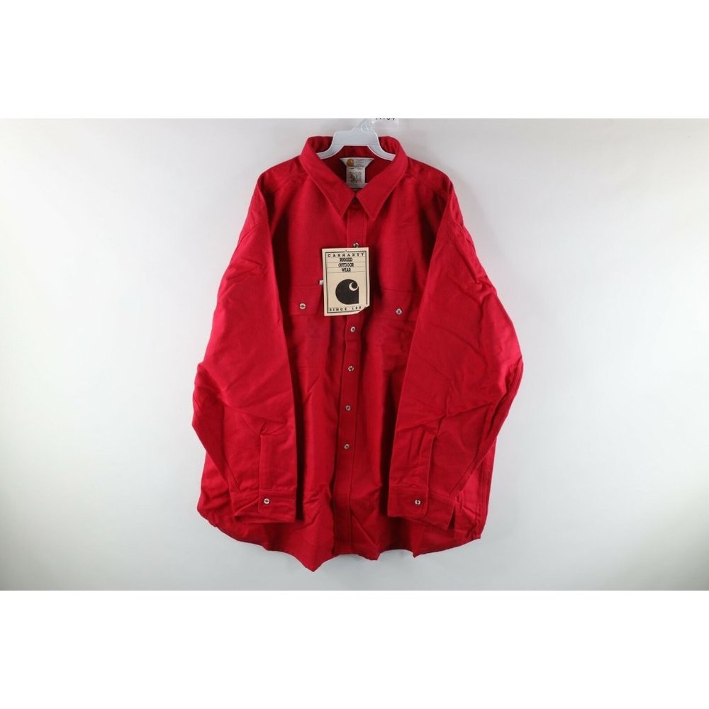 NOS Vtg 90s Carhartt Mens 4XL Double Pocket Chamois Cloth Button Shirt Red USA - Picture 1 of 8